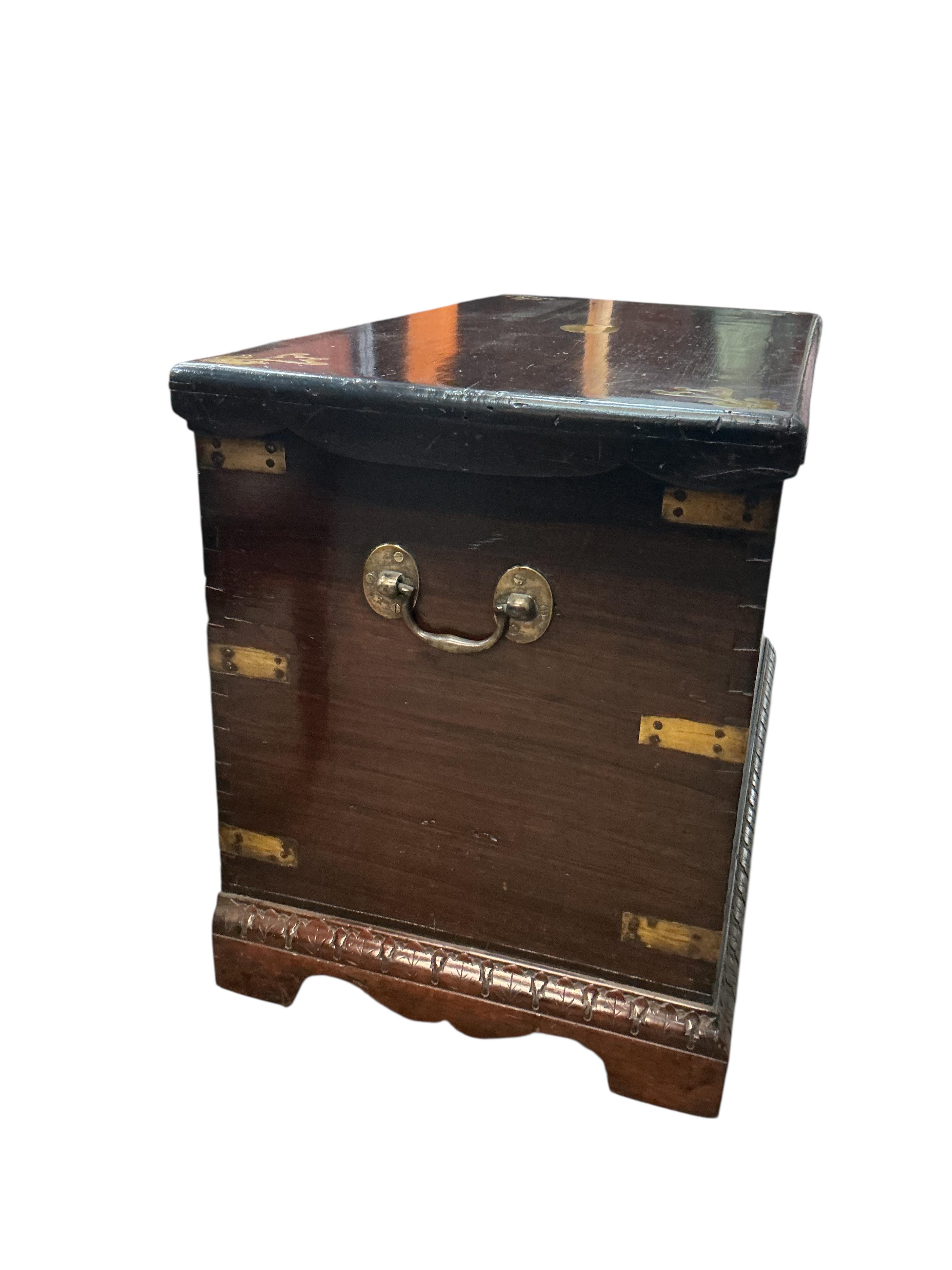 A brass mounted trunk with plaque inscribed 'Captain Bill', width 108cm, depth 54cm, height 68cm